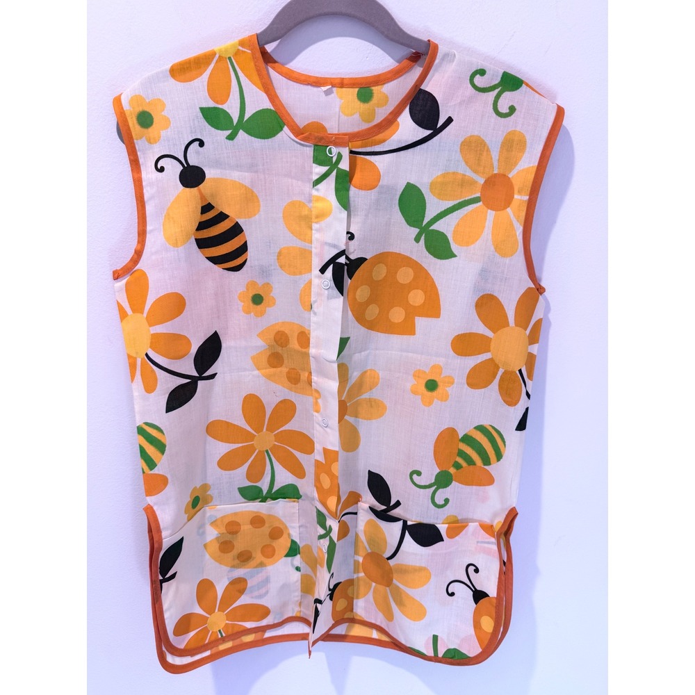 Vintage 1960s Gripper Novelty Bee Ladybug Flower Smock Shirt Top